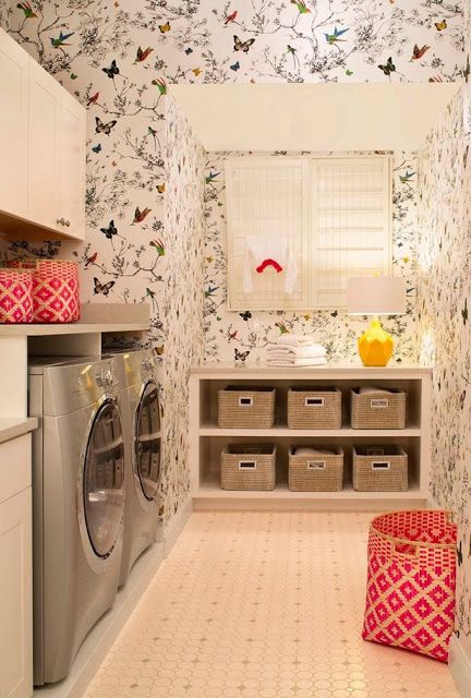 Wallpapered Laundry Room